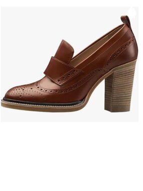 YDN Brown Chunky High Heels Round Toe Oxford Loafer